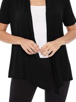 Women's Loose Fit Short Sleeve Draped Open Front Office Wear Solid Cardigan - Image 5
