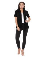 Women's Loose Fit Short Sleeve Draped Open Front Office Wear Solid Cardigan - Image 4