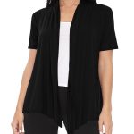 Women's Loose Fit Short Sleeve Draped Open Front Office Wear Solid Cardigan